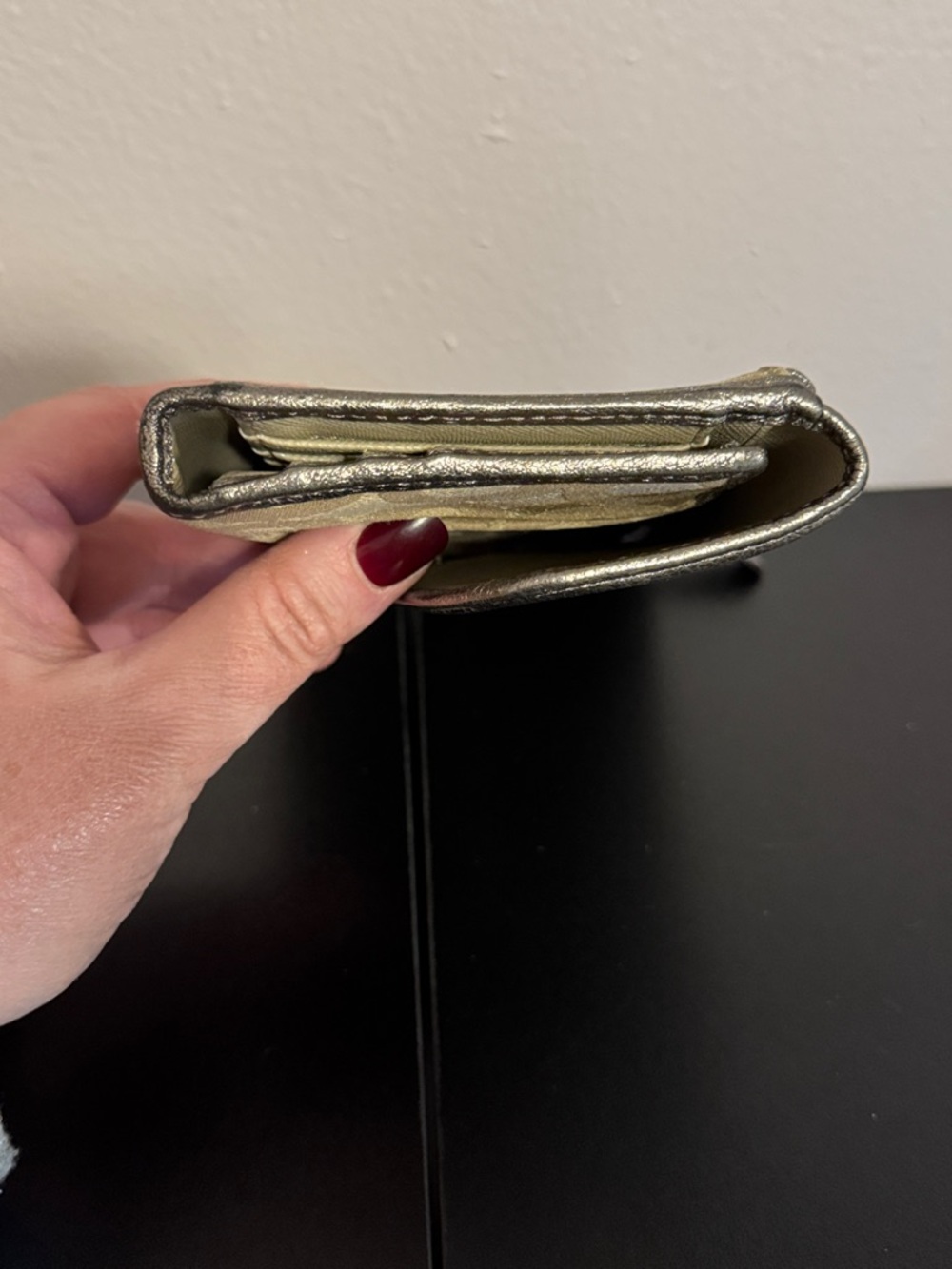 Coach Metallic Silver and Khaki Signature Continental Wallet - Picture 7 of 13